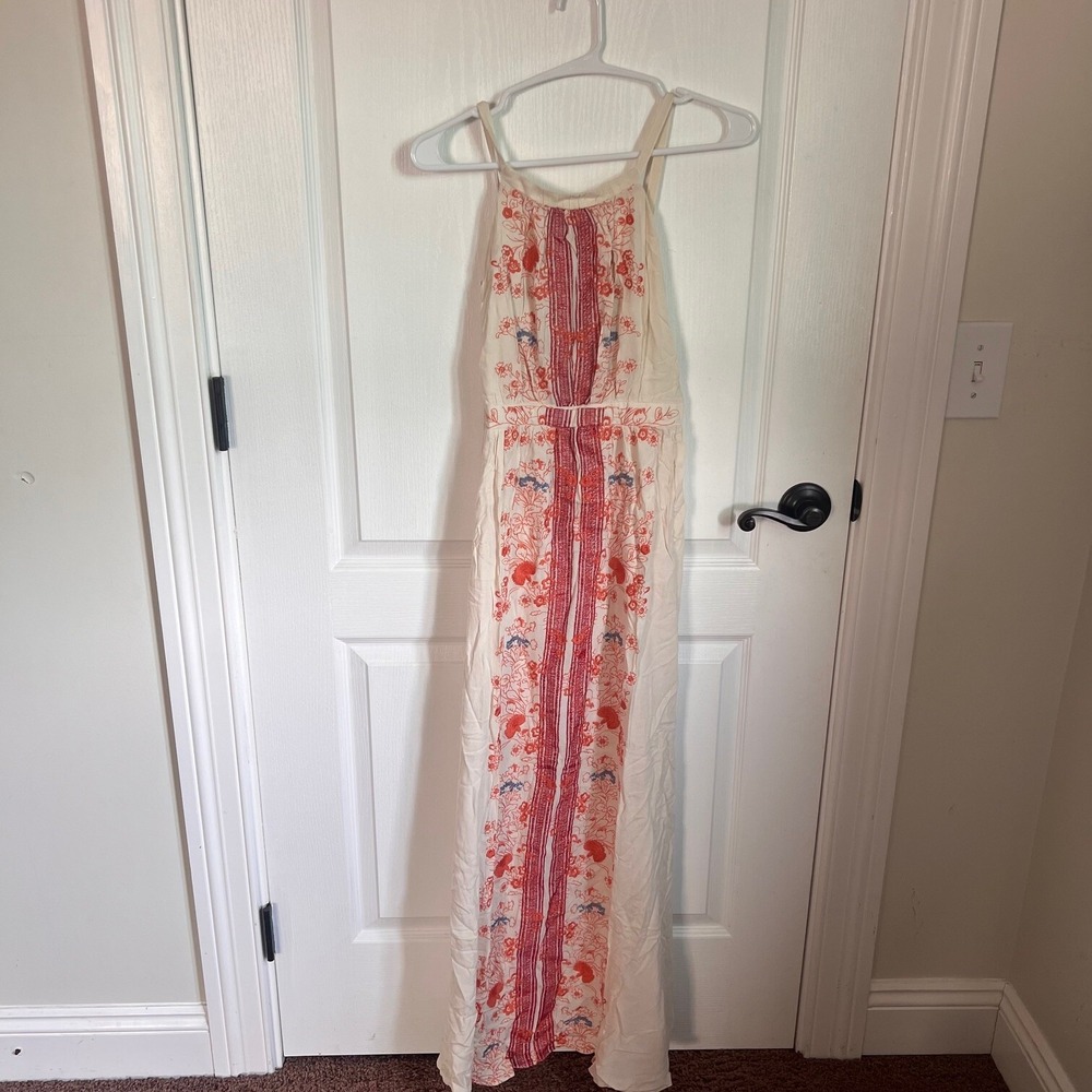 Sun & Shadow Womens Maxi Dress‎ Embroidered Floral Rayon Size Medium Beige Red